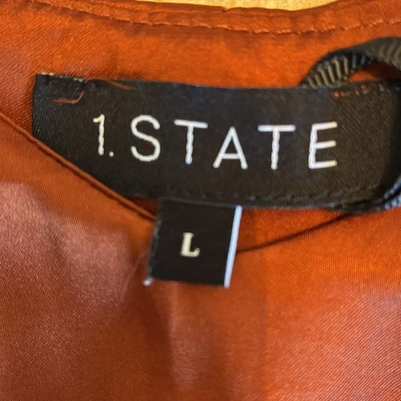 1 STATE Slinky satin bronze top, gathered straps, shoulder-flaunting, sexy L NWT - Picture 12 of 17